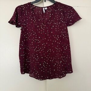 Elle Red and Black Flutter Sleeve Blouse Size XS